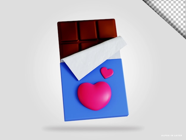 Illustrazione di rendering 3d di cioccolato di san valentino isolata