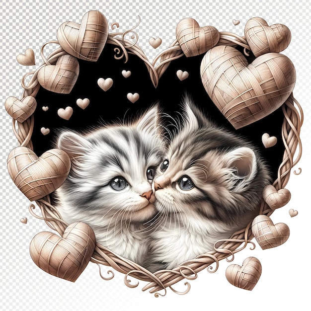 PSD gatto carino di san valentino con cuori clipart sfondo trasparente psd