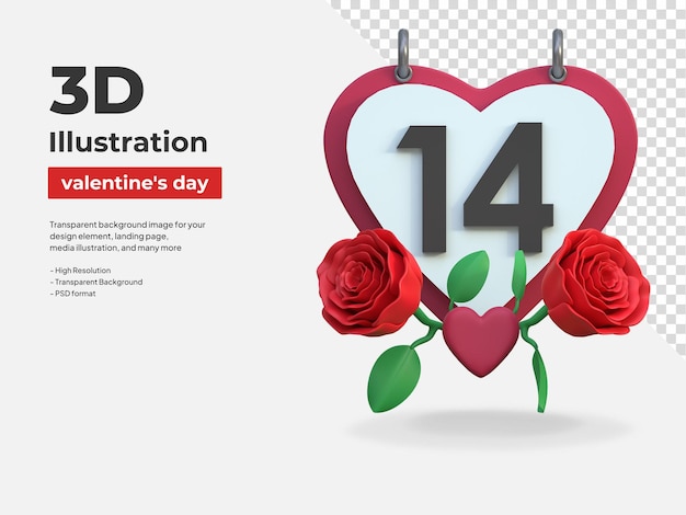 PSD valentine dag kalenderpictogram vakantie 3d illustratie