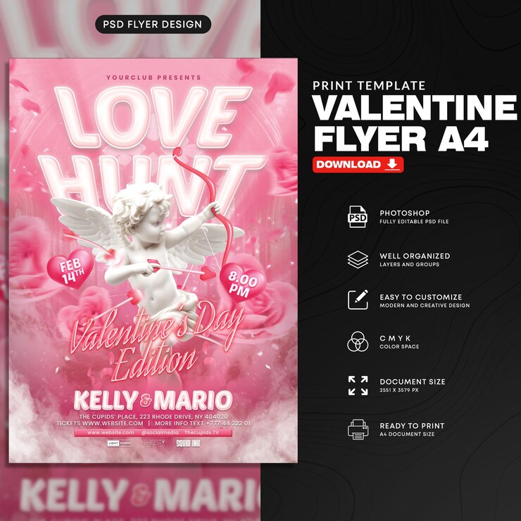PSD valentine day a4 flyer psd template