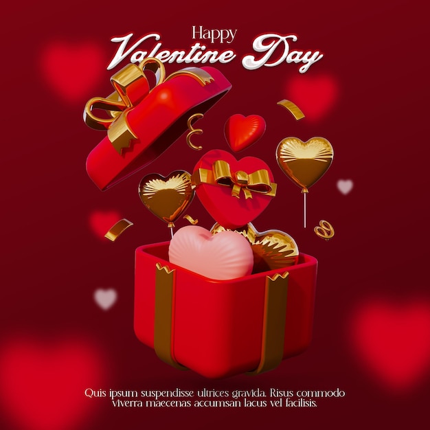 PSD 발렌타인 데이 배너 소셜 미디어 게시물과 개방된 선물 상자