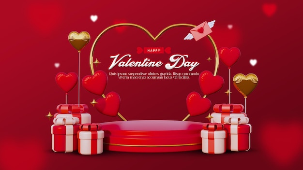 PSD valentine day banner with podium for product display