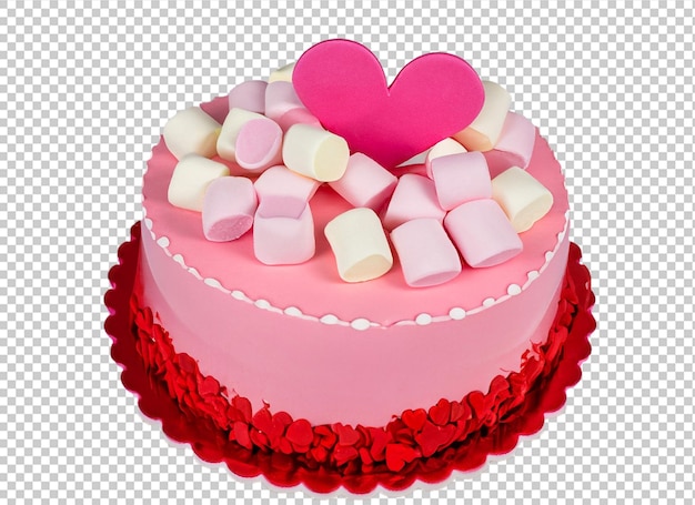 Valentine day cake decorated with marshmallow