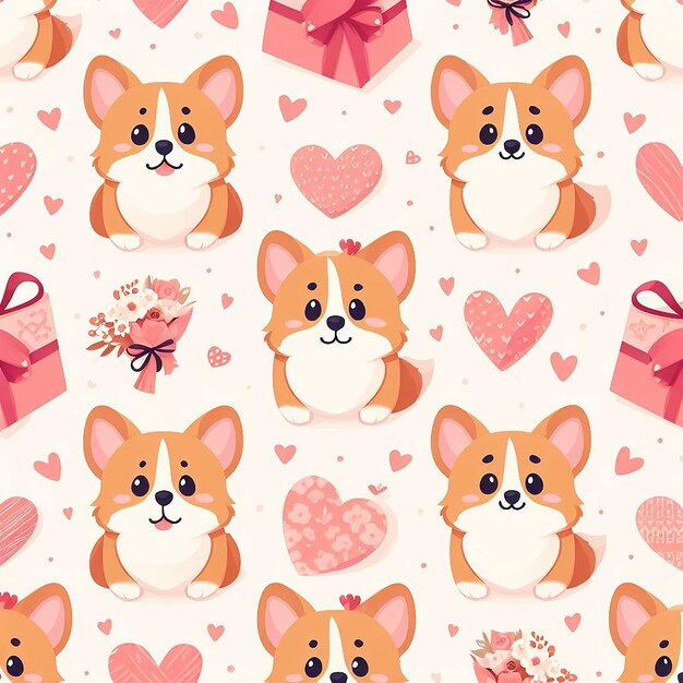 Valentine day dogs seamless pattern