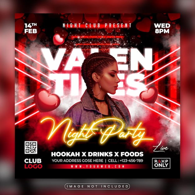 PSD valentine day party flyer or social media post design template