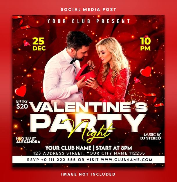 PSD valentine day party flyer template design