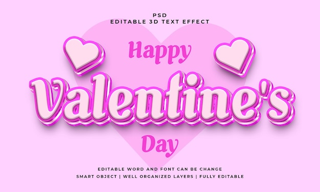 Valentine day pink 3d editable psd text effect with background