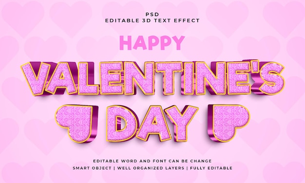 Valentine Day Pink 3d editable psd text effect with background