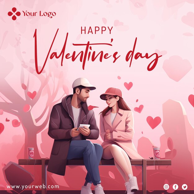 발렌타인 데이 포스트 On 발렌타인 데이 타이포그래피로 애정과 사랑을 표현하는 젊은 성인