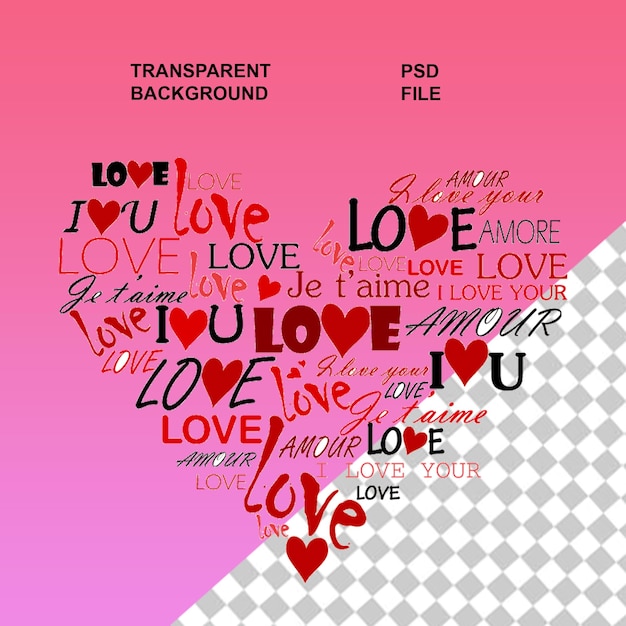 valentine day typography on transparent isolated background