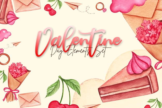 PSD valentine day watercolor elements