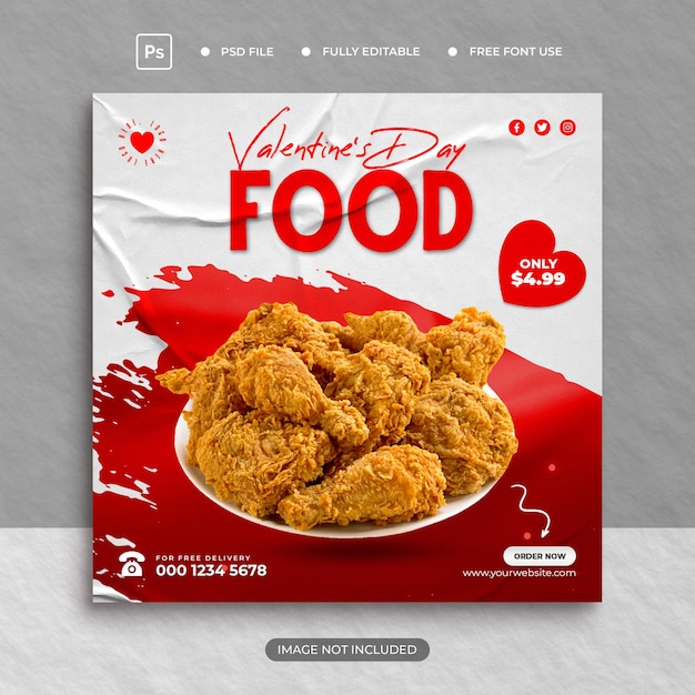 Valentine delicious food menu social media banner template