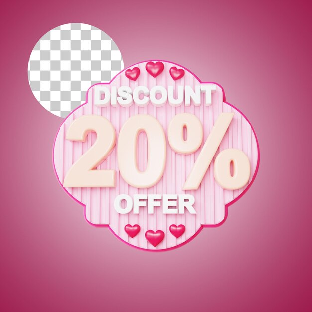 Sconto di san valentino 20 percento offerta rendering 3d