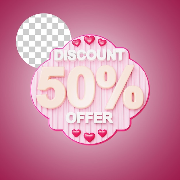 PSD valentine discount 50 percent offer 3d rendering