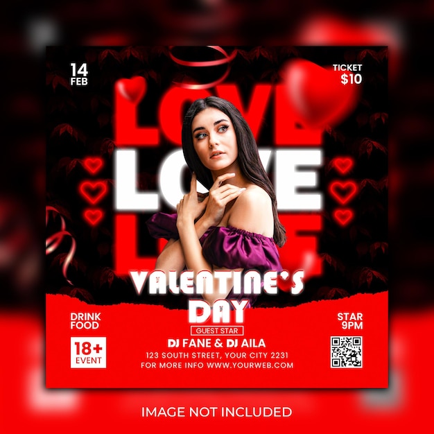 PSD valentine dj flyer social media instagram post template