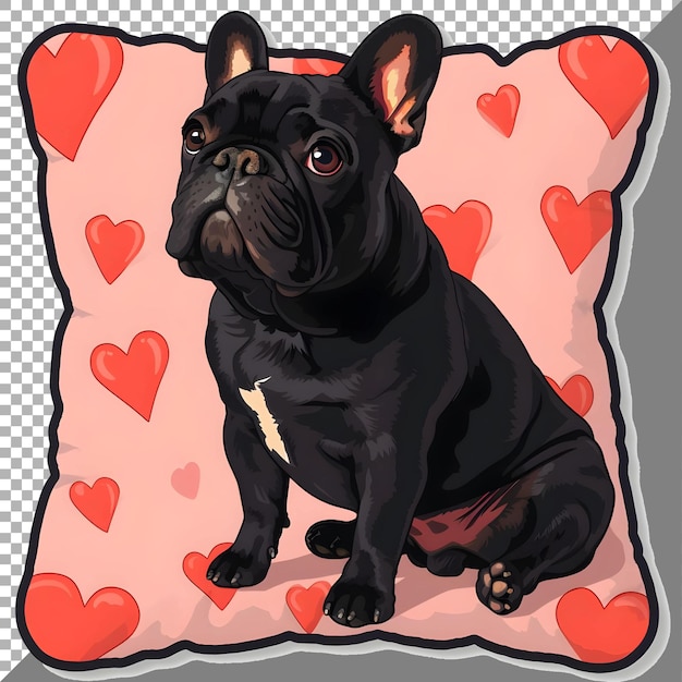 Valentine dog with heart shape pillow sticker style on transparent background ai generated