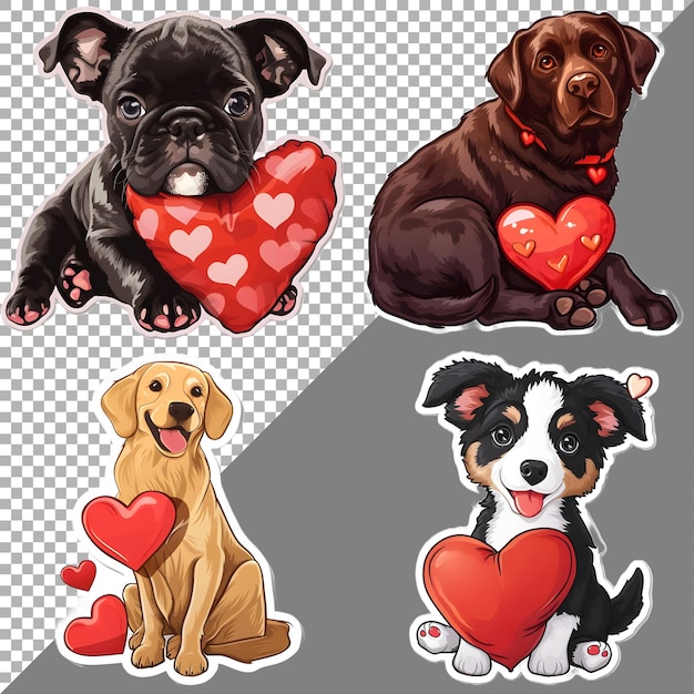 PSD valentine dog with heart shape pillow sticker style on transparent background ai generated