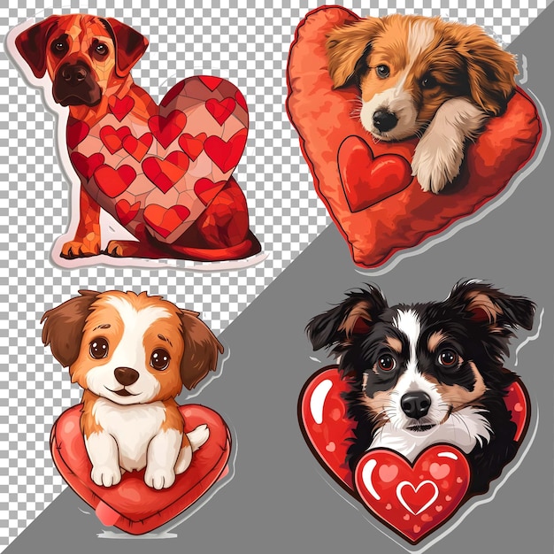 Valentine dog with heart shape pillow sticker style on transparent background ai generated