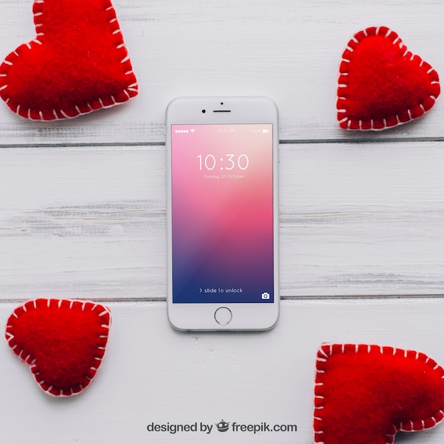 PSD valentine-elementen en smartphonemodel