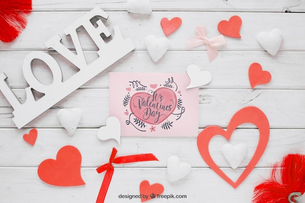 PSD elementi di san valentino e mockup di carte