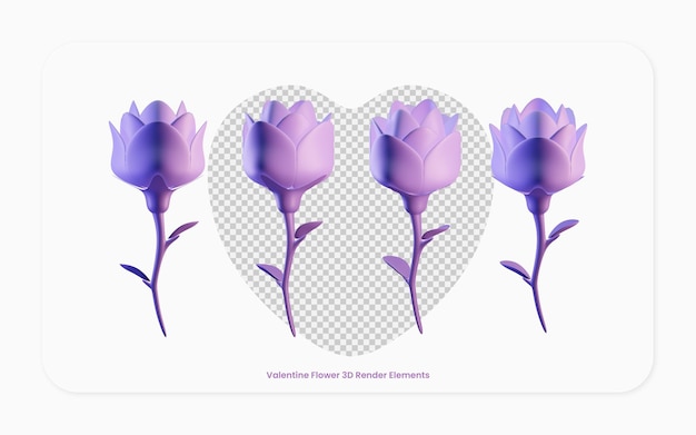 Elementi di design di rendering 3d di fiori di san valentino