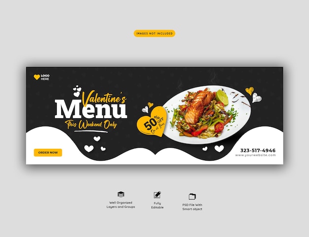 Valentine food menu and restaurant facebook cover template