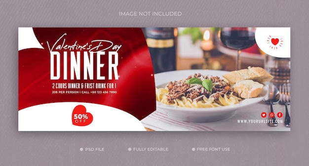 PSD menu di san valentino e modello di copertina facebook del ristorante