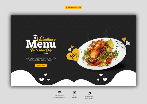 Valentine food menu and restaurant web banner template