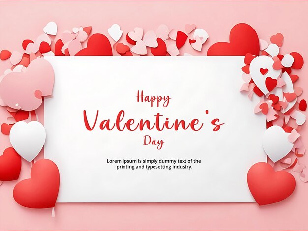 Valentine heart gift happy template banner holiday pink background day 3d greeting roman