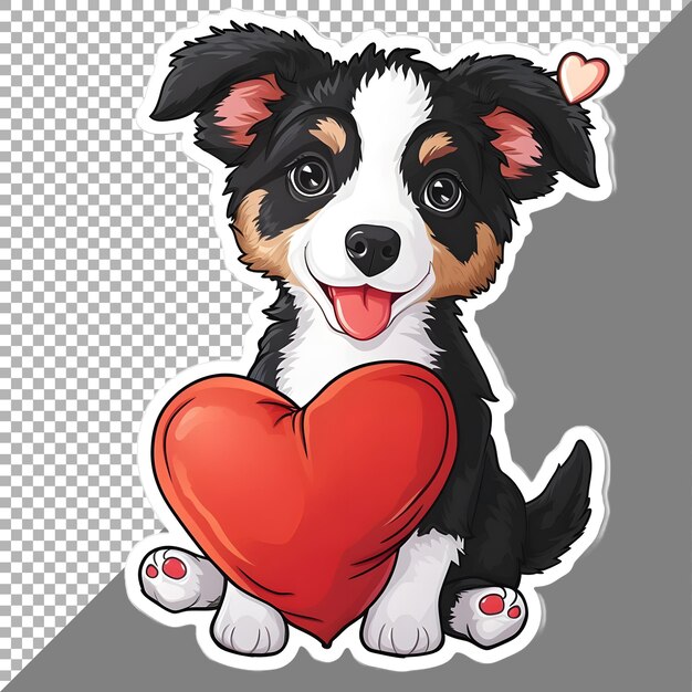 PSD valentine hond met hartvormige kussen sticker stijl op transparante achtergrond ai gegenereerd