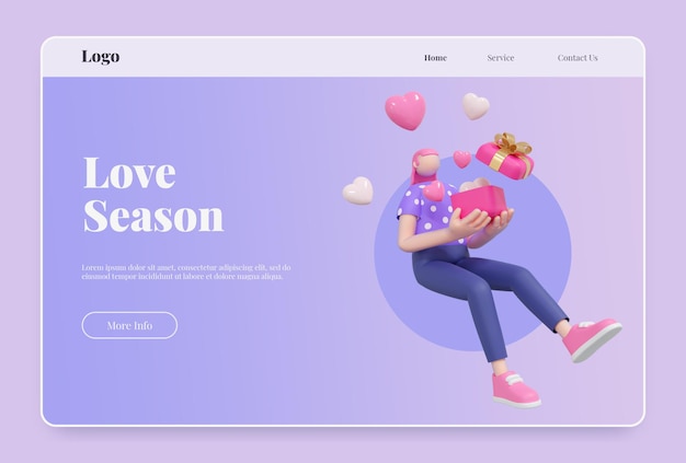 Valentine landing page with 3d people illustration