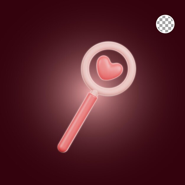 Valentine magnifying glass 3d Illustration