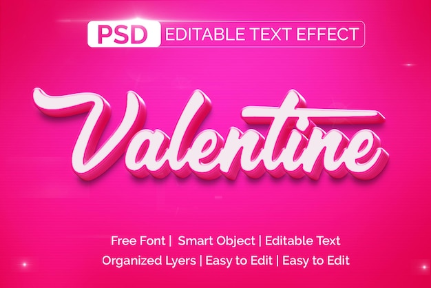 PSD modello di stile del livello di effetto del testo di photoshop 3d moderno di san valentino