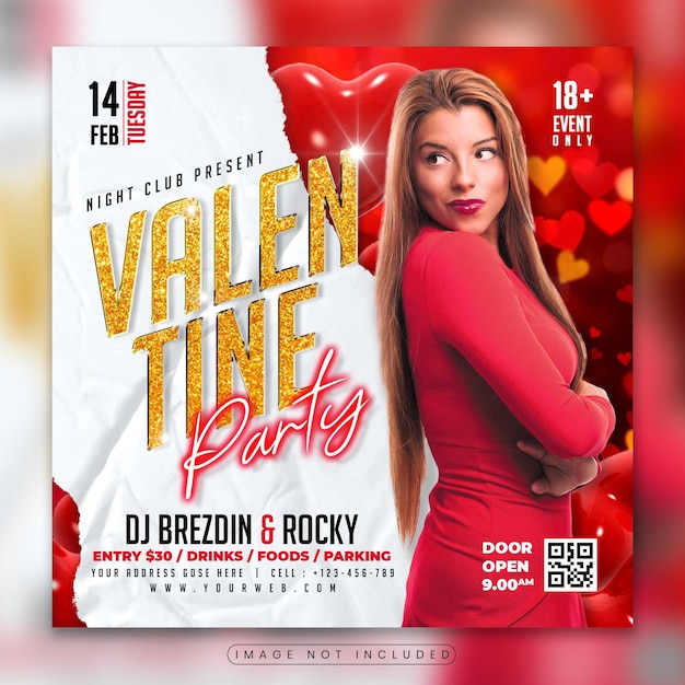 PSD valentine party flyer or instagram post template