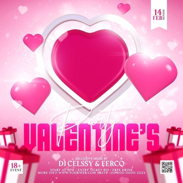 Valentine party flyer social media template