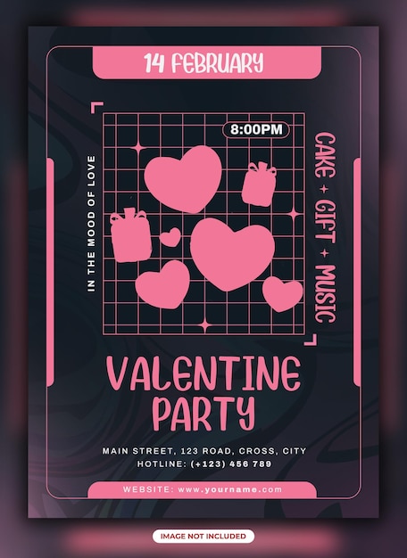 Valentine party with hearts post and flyer design template