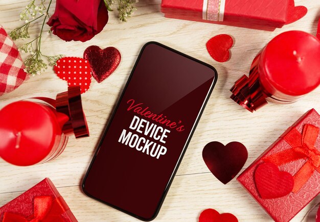 PSD mockup dello schermo del telefono di san valentino