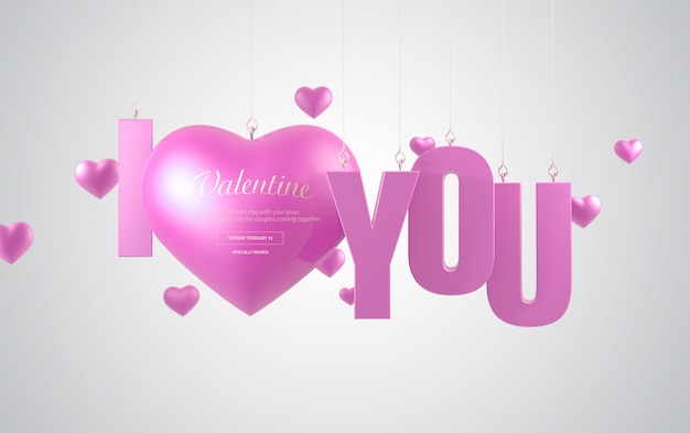 PSD valentine pink heart banner