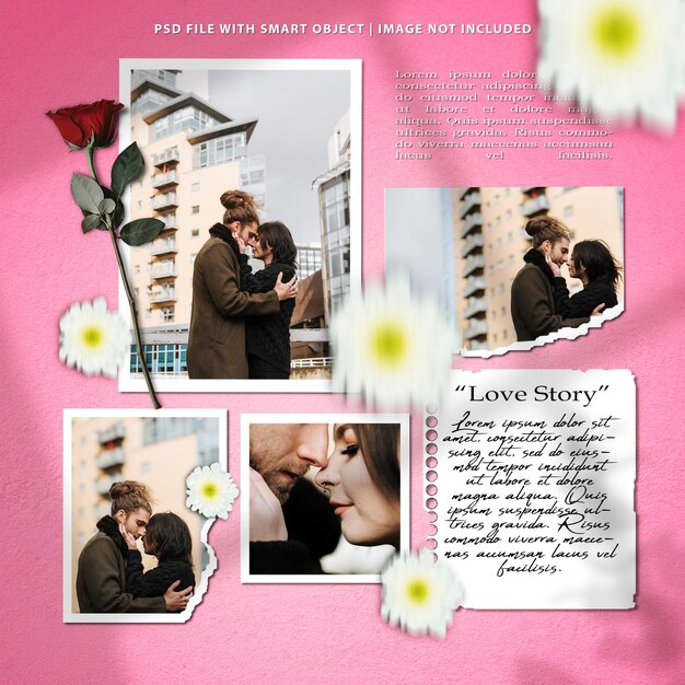 PSD valentine polaroid fotoram set mockup premium psd