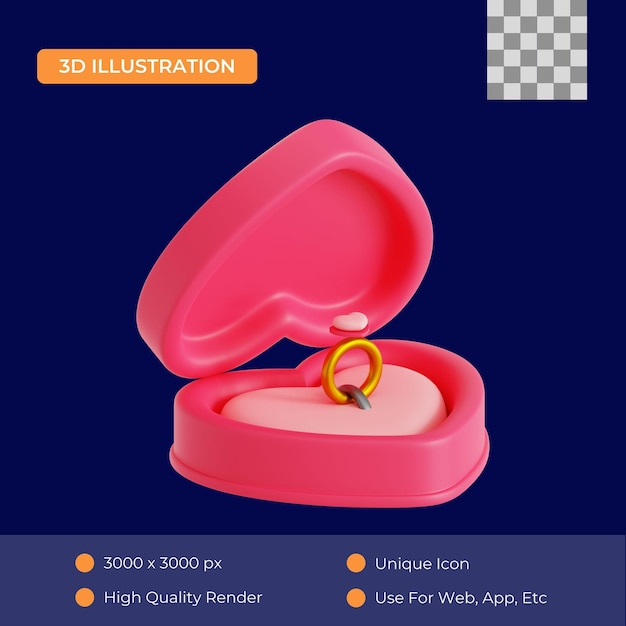 PSD valentine ring 3d illustration