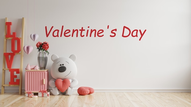 valentine room modern interior have doll and home decor for valentine's day,3d rendering