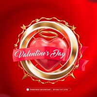 Valentine's day 3d heart shape banner on red background