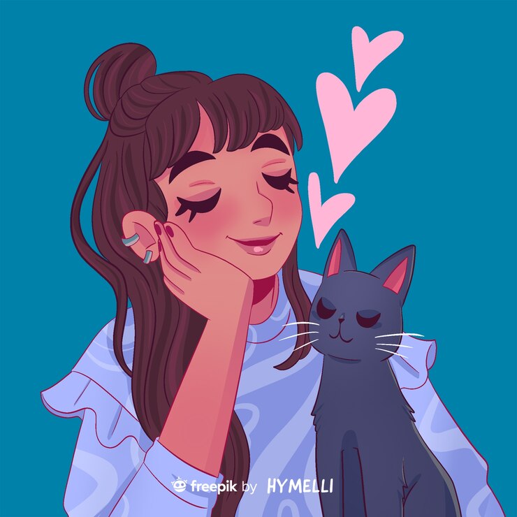 PSD valentine's day celebration illustration with woman and cat