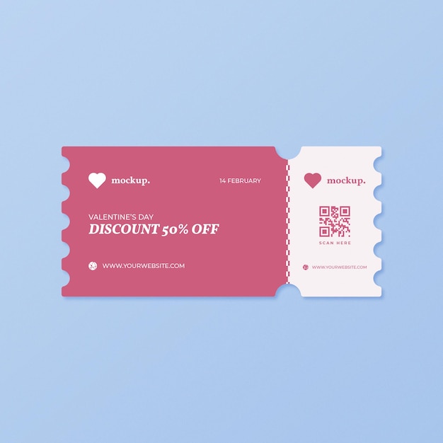 PSD mockup di coupon di sconto di san valentino