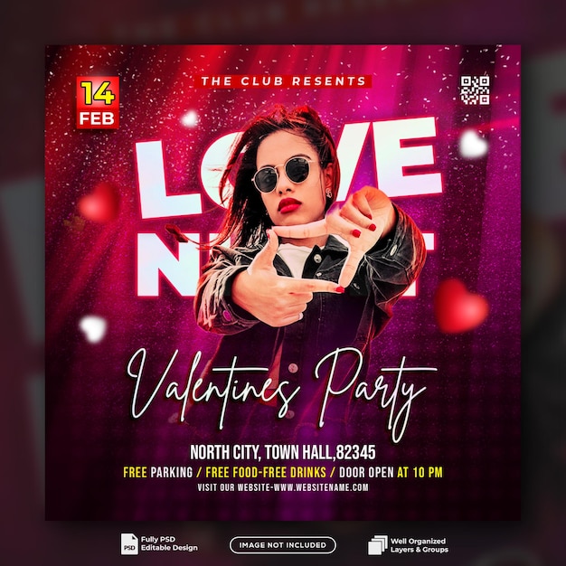 PSD valentine's day feest flyer social media post.