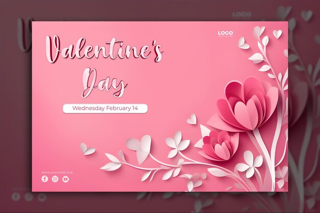 Valentine's day floral background in paper style