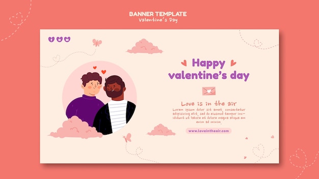 PSD valentine's day illustrated banner template