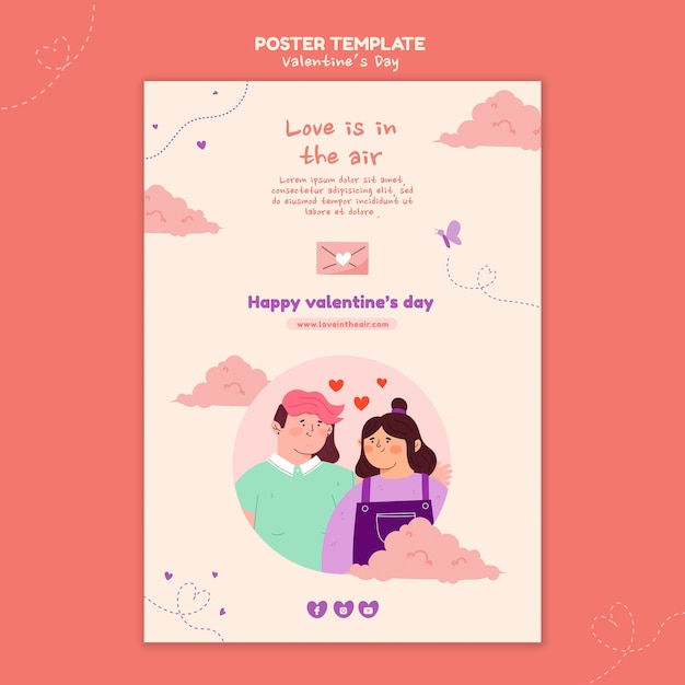 PSD valentine's day illustrated poster template