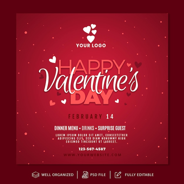 PSD valentine's day instagram post and banner template