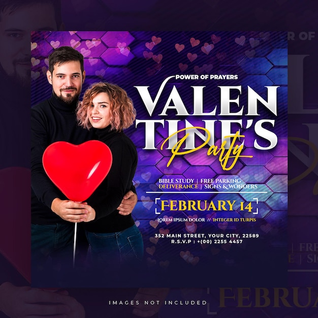 Valentine's day instagram post template design for couple party